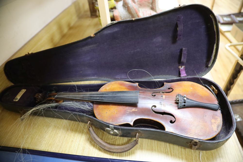 A late 19th century German violin unlabelled, cased